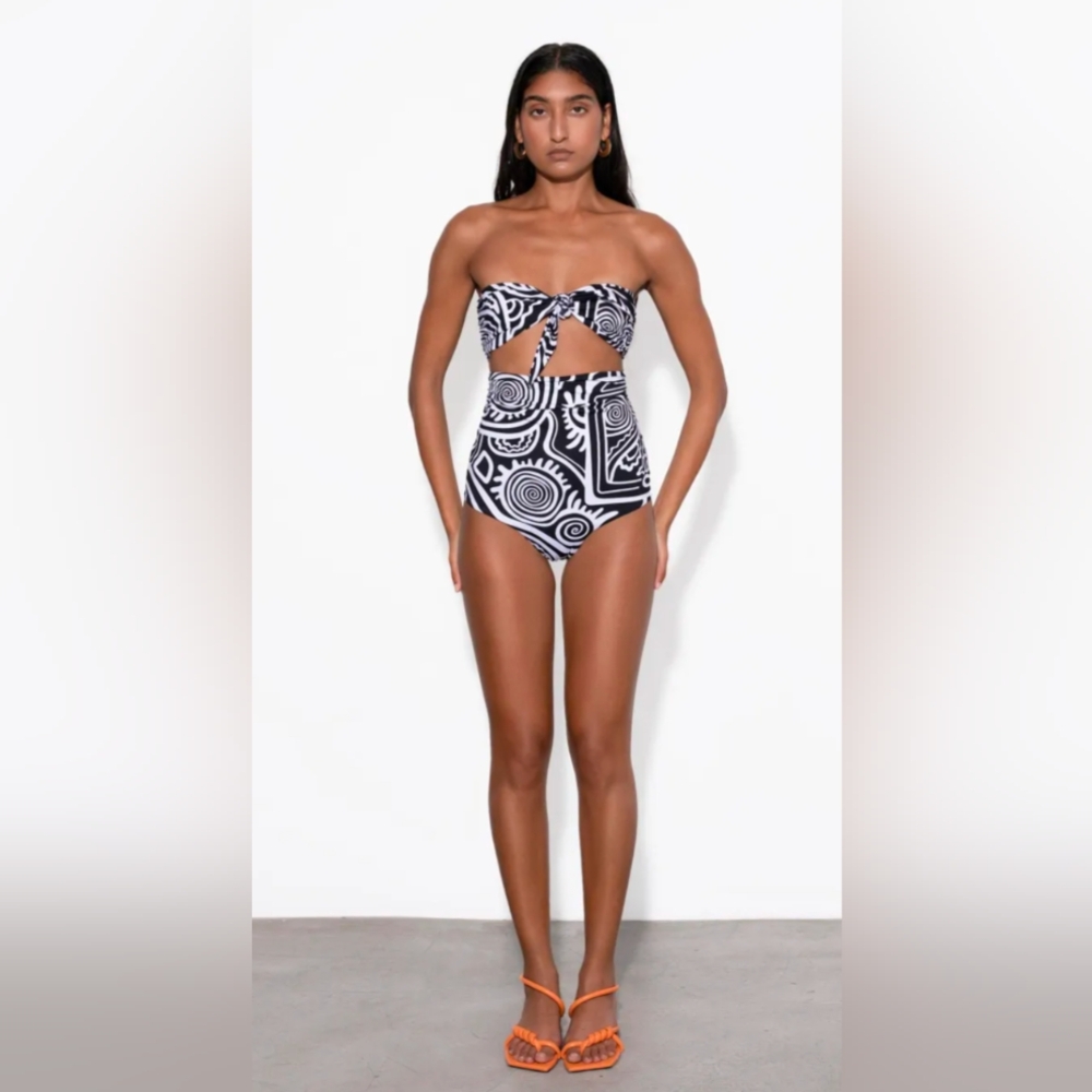 NWT Mara Hoffman Black and White Strapless Swimsuit Set - Picture 3 of 4